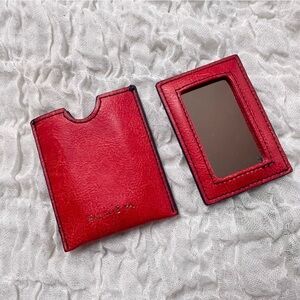 Emilie M Scarlet Red Leather Compact Mirror with Protective Cover
